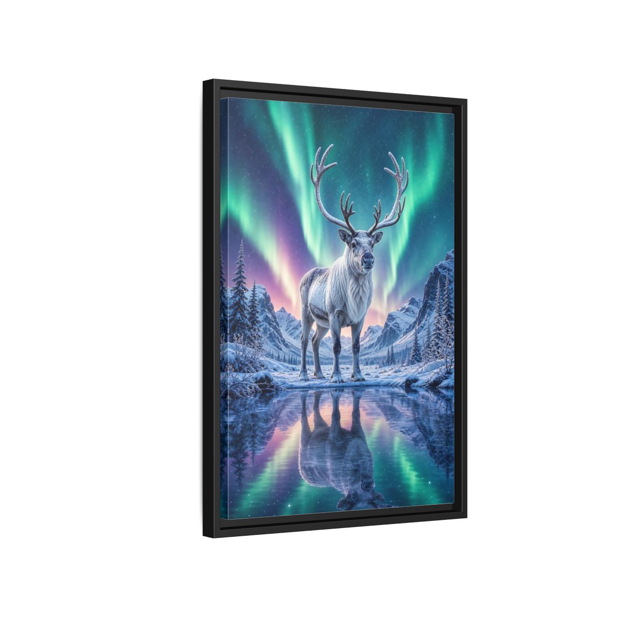 Nature Reindeer Aurora Framed Canvas Wall Art - Living Room, Above Sofa shown as canvas wall art