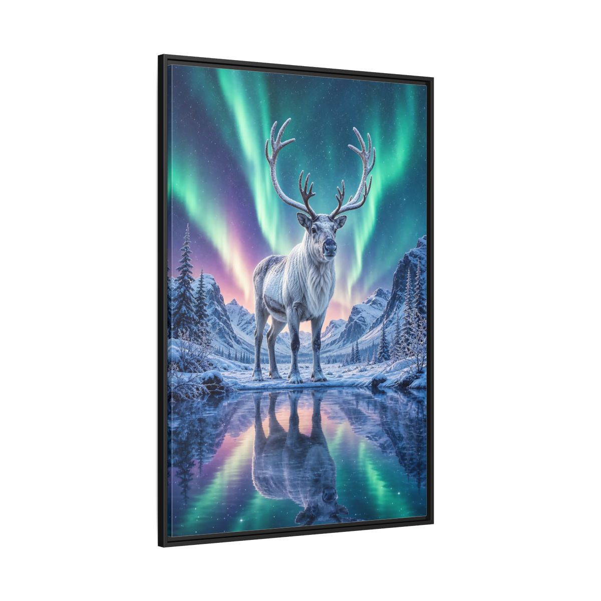 Nature Reindeer Aurora Framed Canvas Wall Art - Living Room, Above Sofa shown as canvas wall art