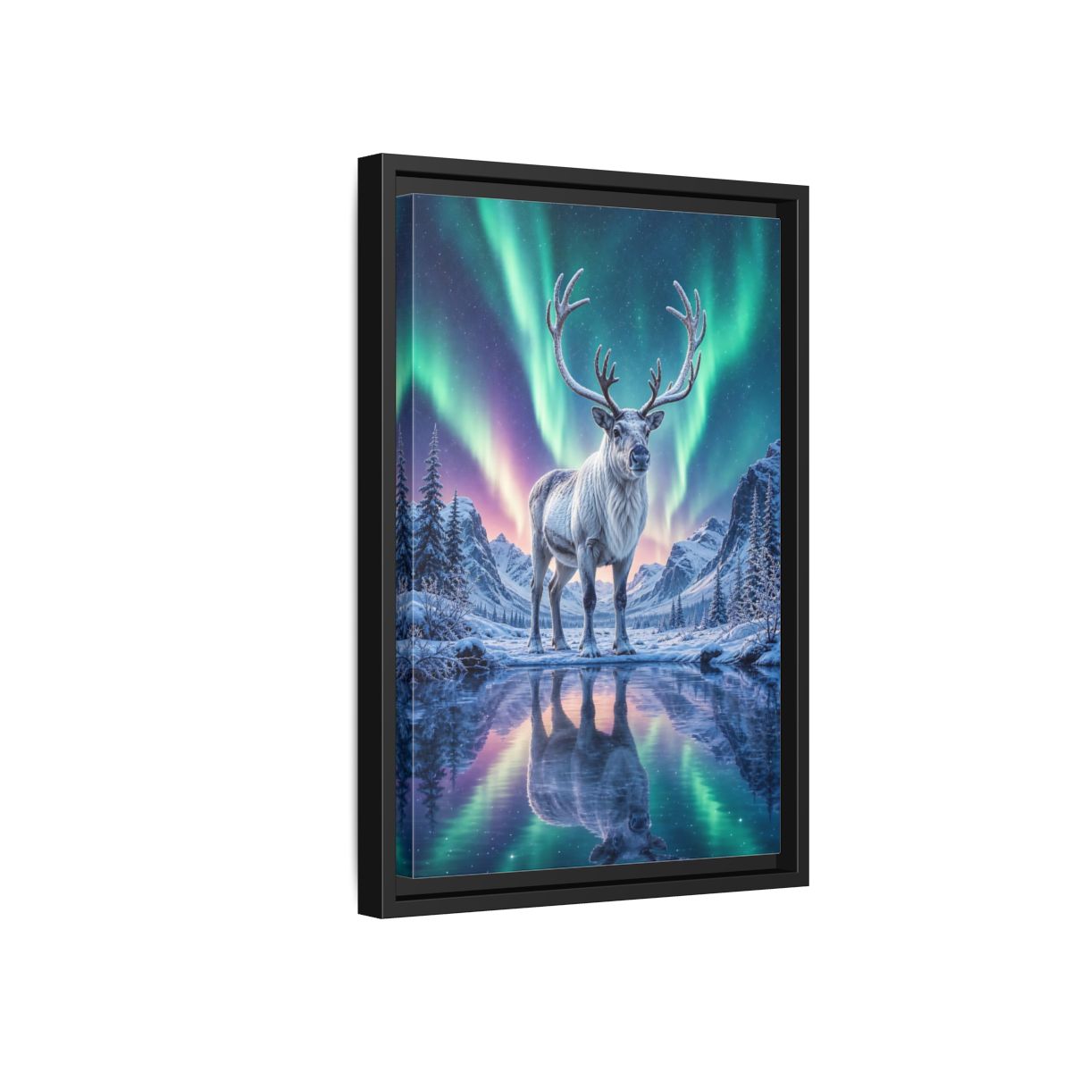 Nature Reindeer Aurora Framed Canvas Wall Art - Living Room, Above Sofa shown as canvas wall art