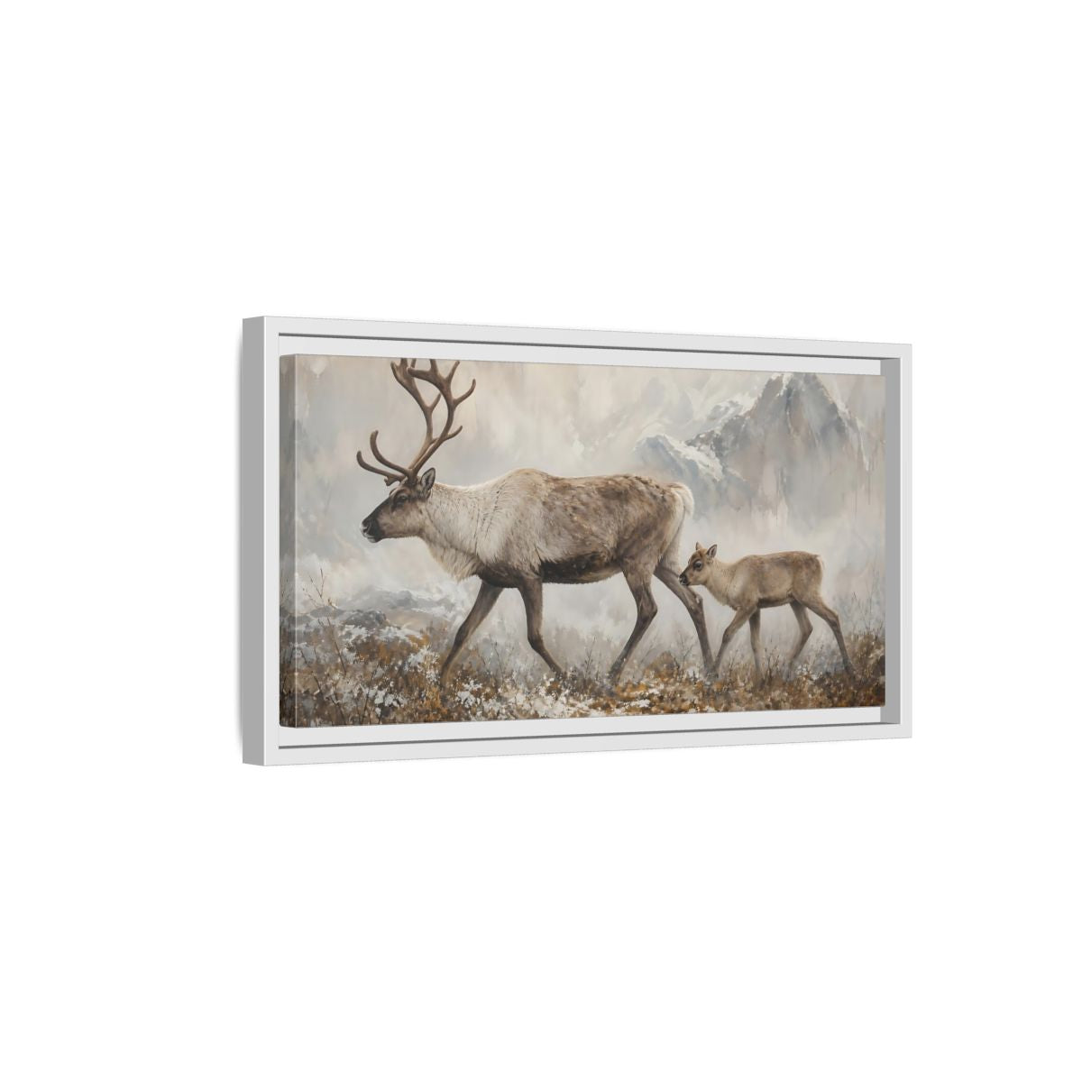 Side Mockup 6. Nature Reindeer Brown And Grey shown as stretched canvas wall art