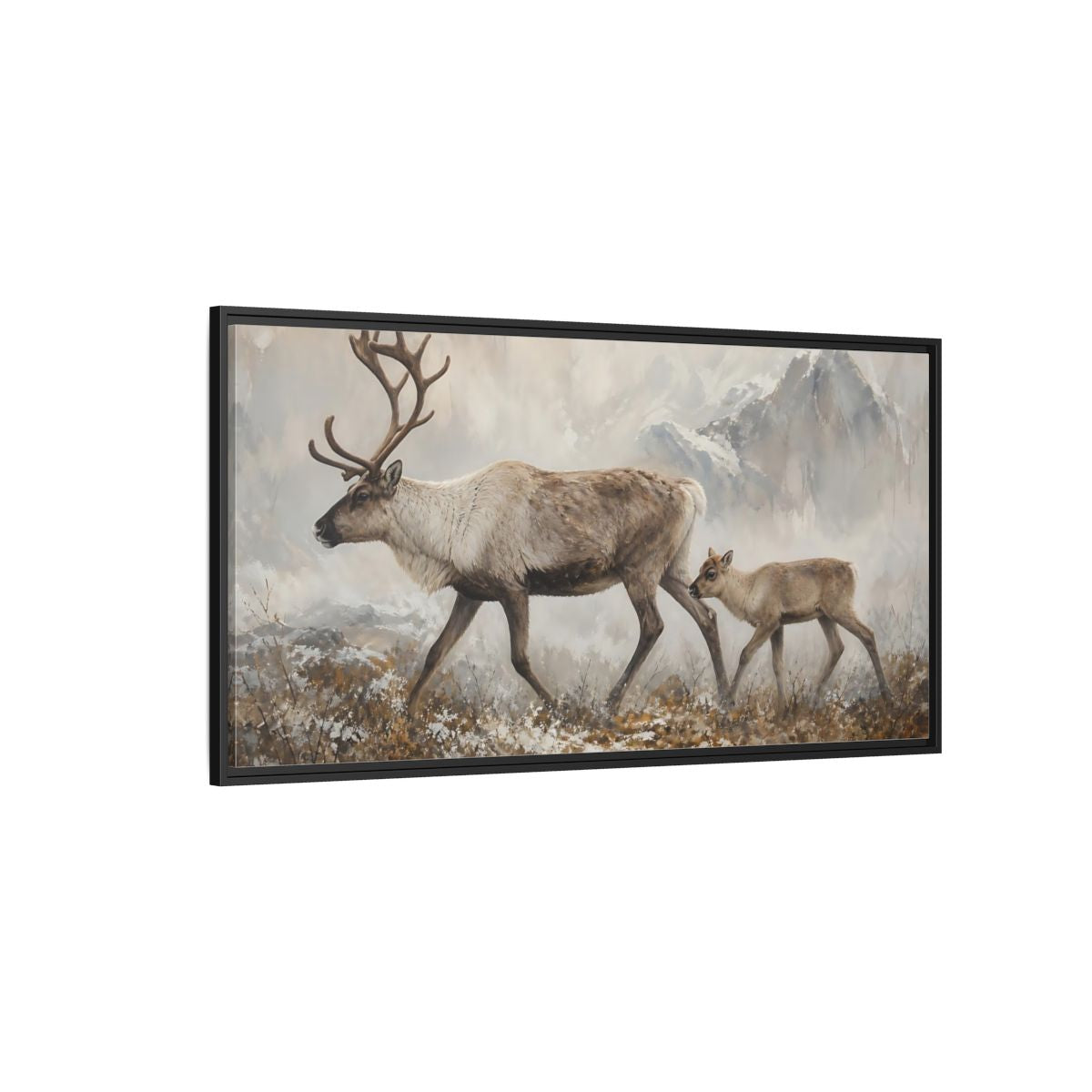 Side Mockup 5. Nature Reindeer Brown And Grey shown as stretched canvas wall art
