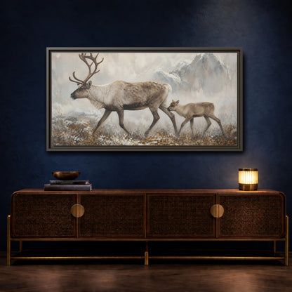 Mockup 4. Nature Reindeer Brown And Grey shown as stretched canvas wall art