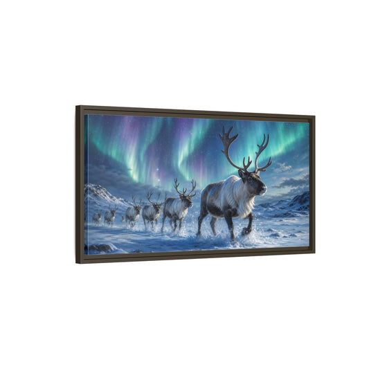Main Mockup. Nature Reindeer Herd Aurora Reindeer Herd shown as stretched canvas wall art
