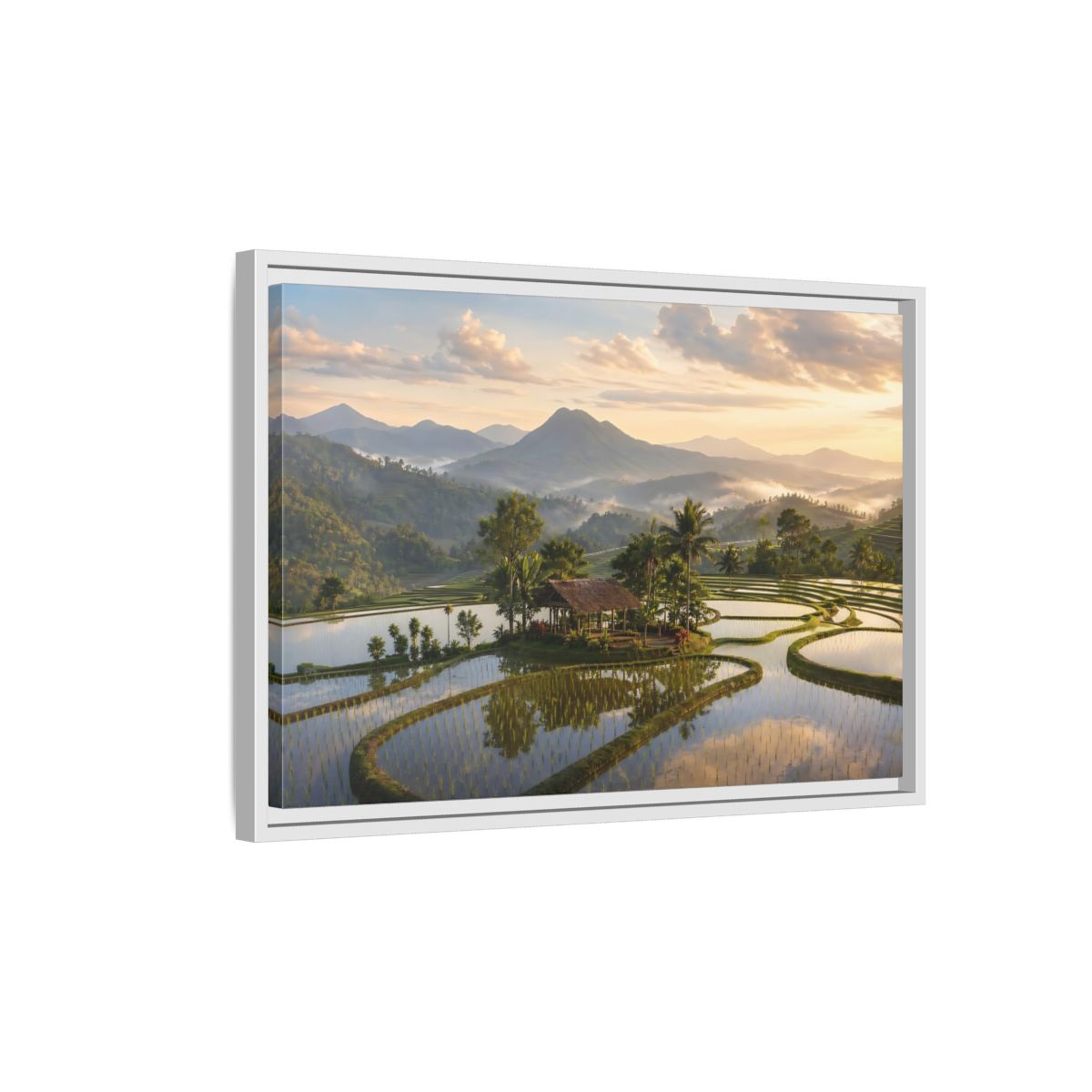Side Mockup 1. Nature Rice Terraces Tropical Rice Fields shown as stretched canvas wall art
