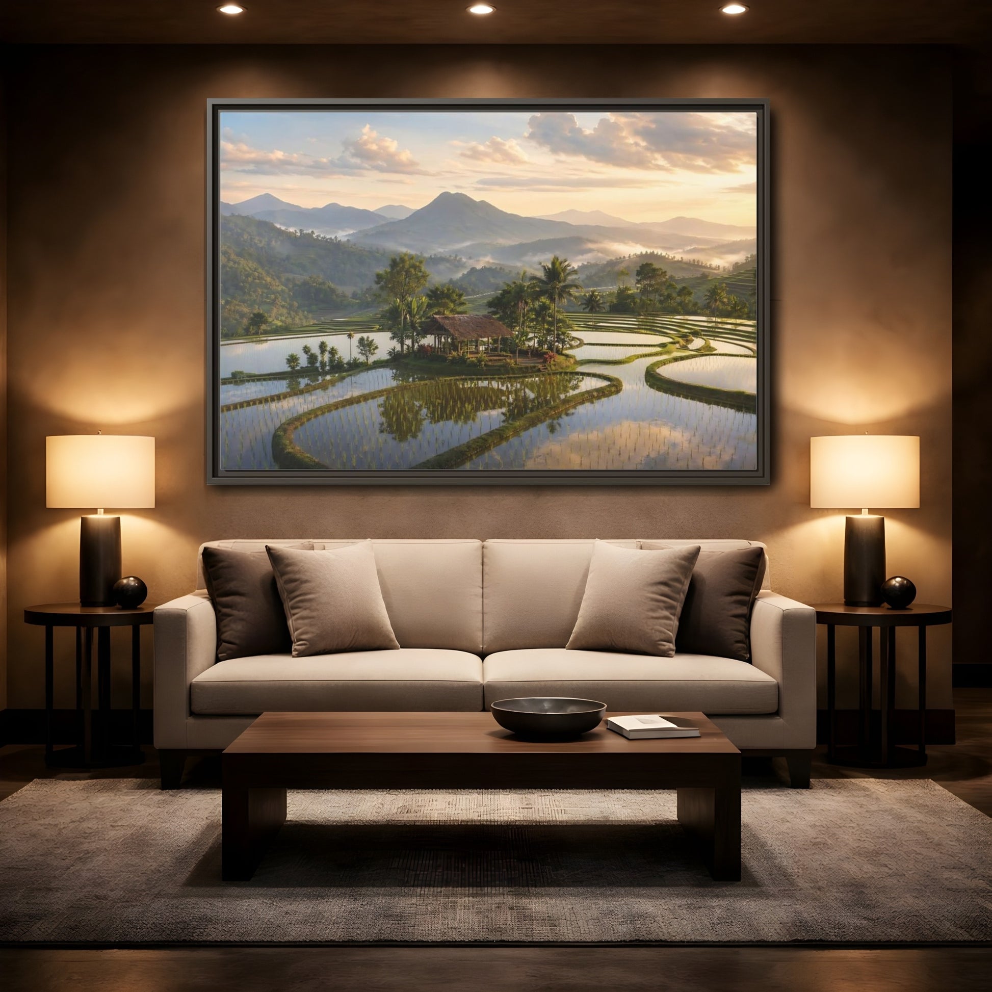 Mockup 2. Nature Rice Terraces Tropical Rice Fields shown as stretched canvas wall art