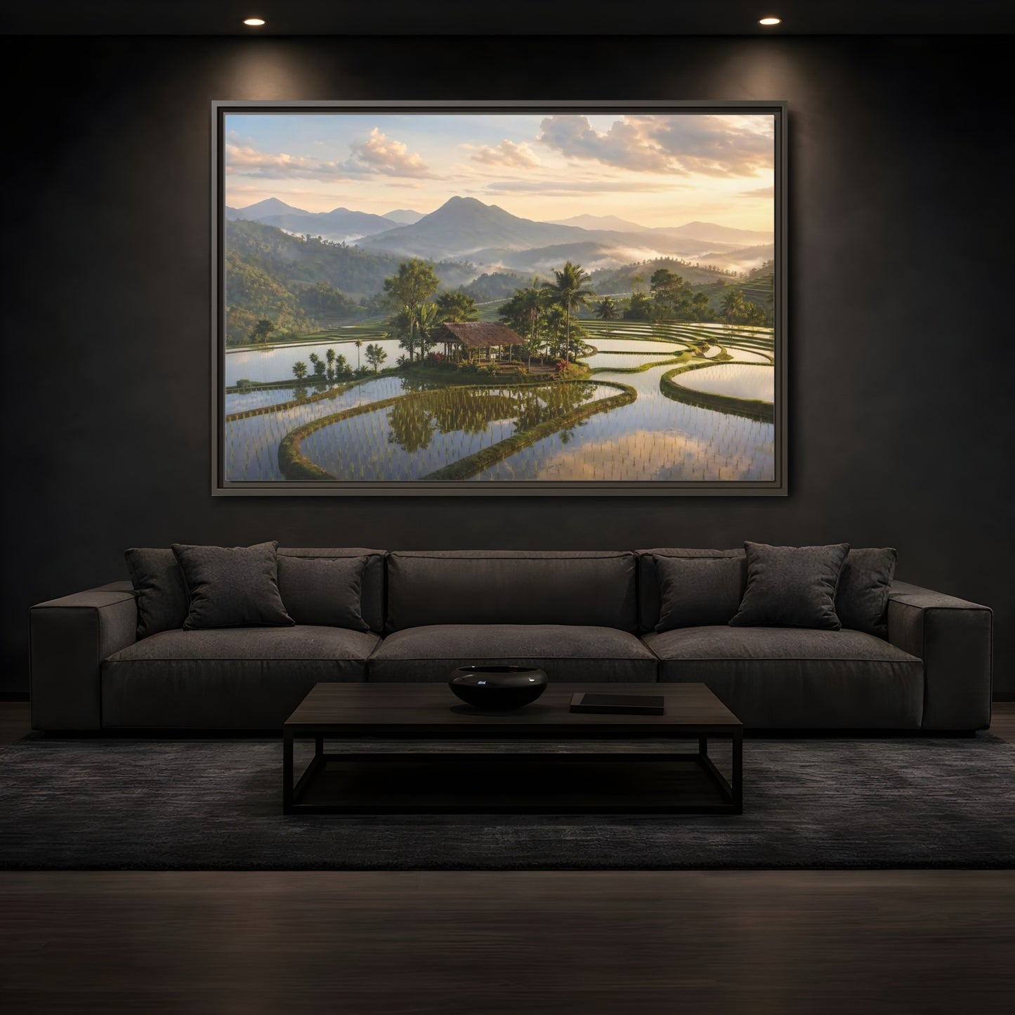 Mockup 3. Nature Rice Terraces Tropical Rice Fields shown as stretched canvas wall art
