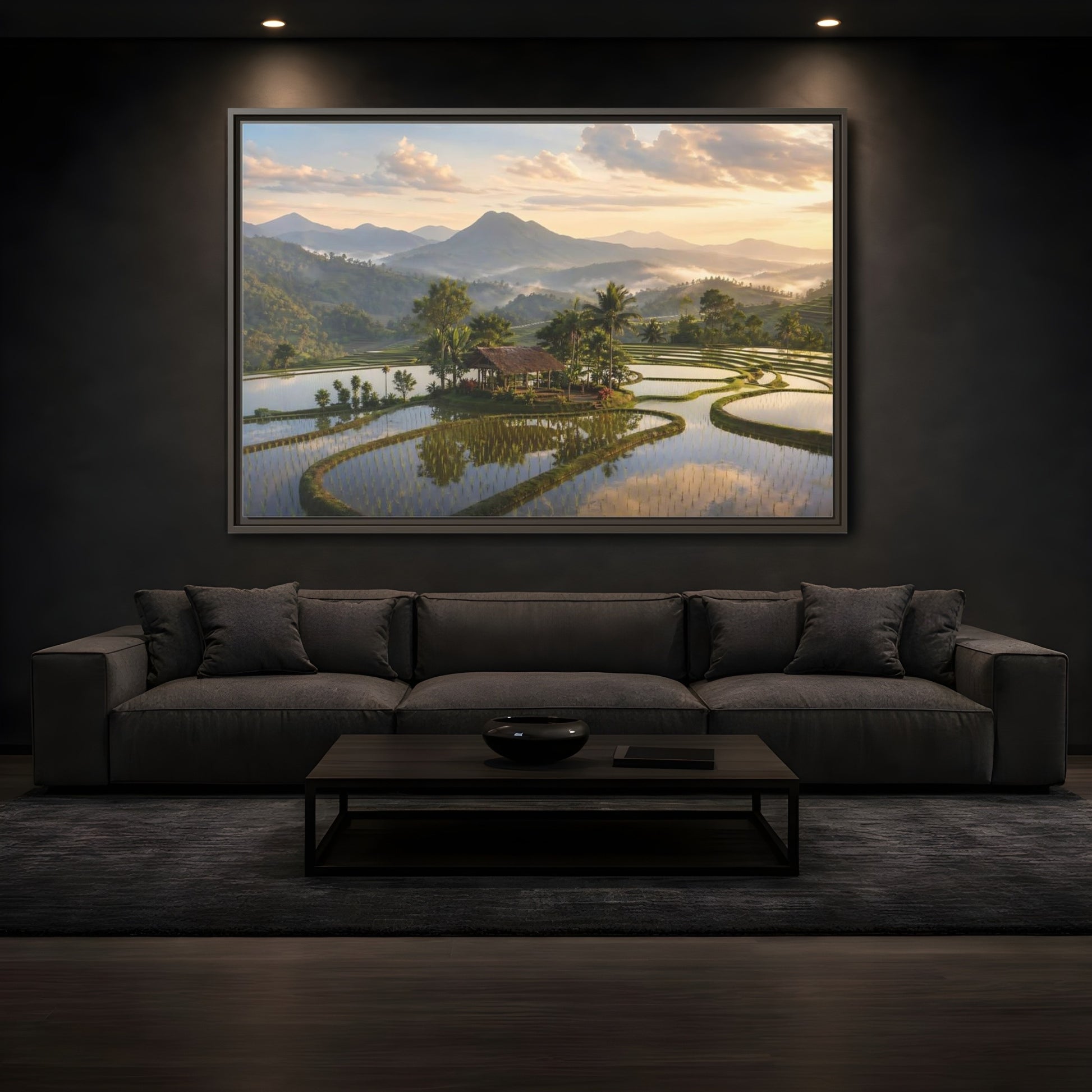 Mockup 3. Nature Rice Terraces Tropical Rice Fields shown as stretched canvas wall art
