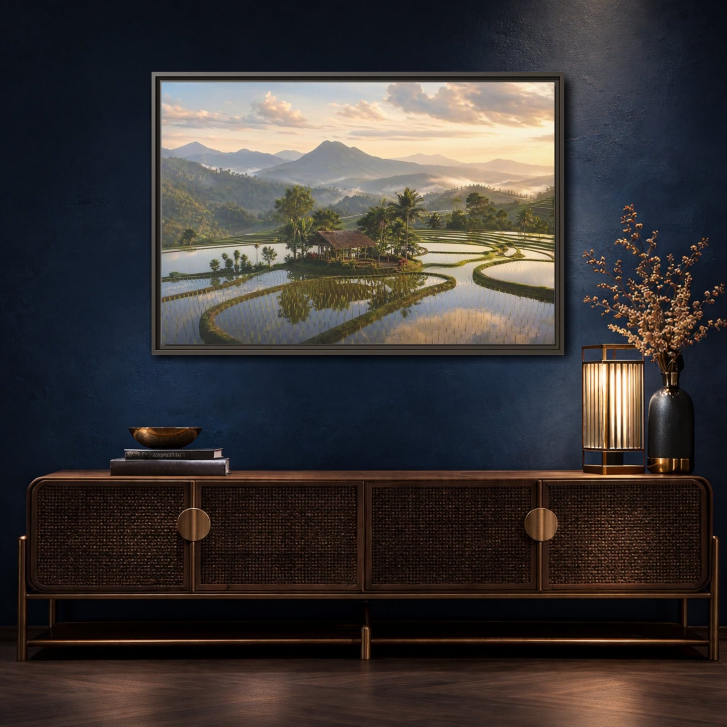 Mockup 4. Nature Rice Terraces Tropical Rice Fields shown as stretched canvas wall art