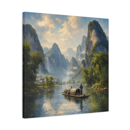 Side Mockup 4. Nature River Boat Asian River Landscape shown as stretched canvas wall art