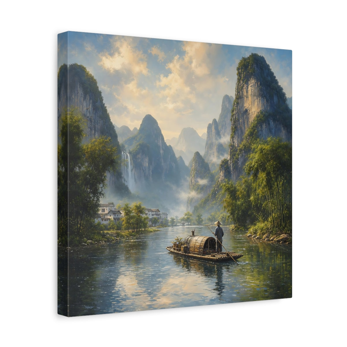 Side Mockup 7. Nature River Boat Asian River Landscape shown as stretched canvas wall art