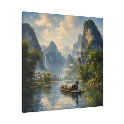 Side Mockup 3. Nature River Boat Asian River Landscape shown as stretched canvas wall art