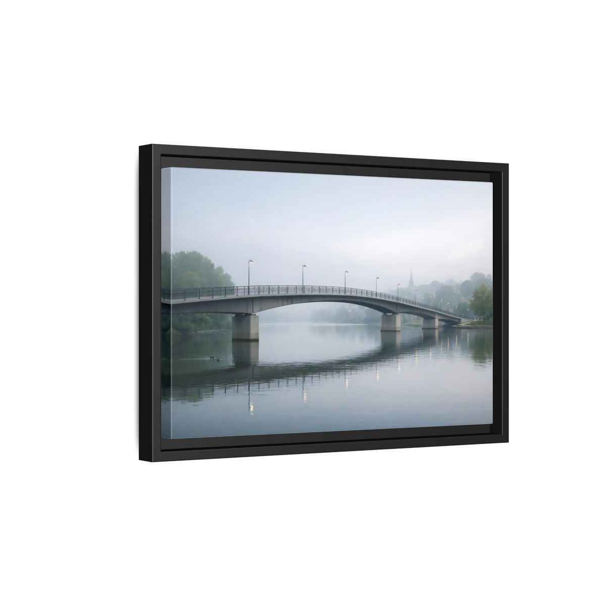 Side Mockup 6. Nature River Bridge Misty River shown as stretched canvas wall art