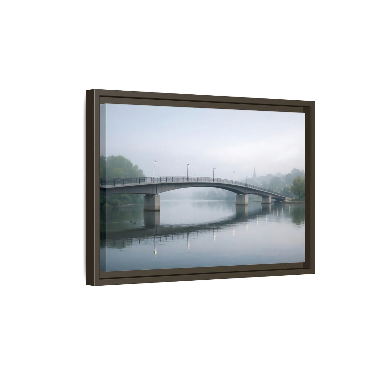 Side Mockup 5. Nature River Bridge Misty River shown as stretched canvas wall art