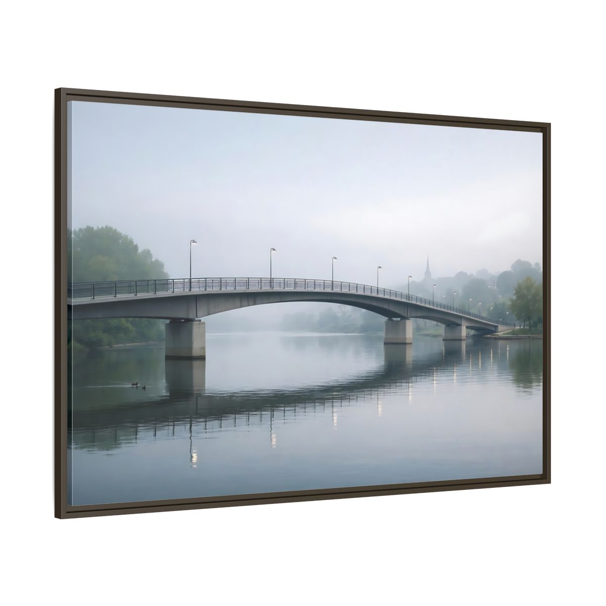 Side Mockup 8. Nature River Bridge Misty River shown as stretched canvas wall art