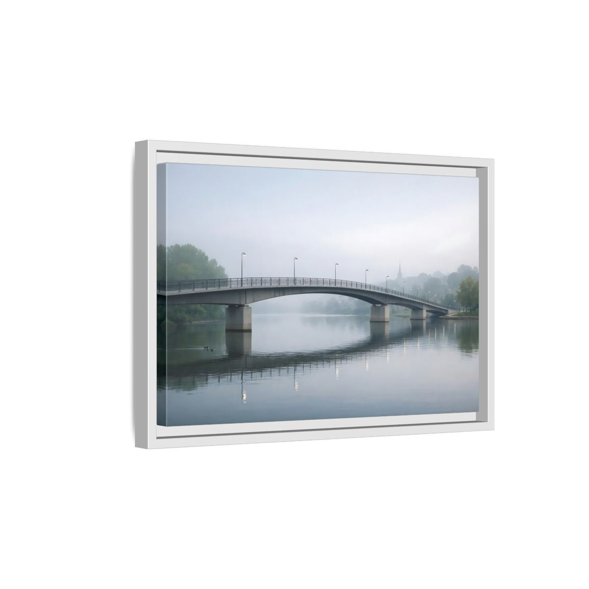 Side Mockup 4. Nature River Bridge Misty River shown as stretched canvas wall art