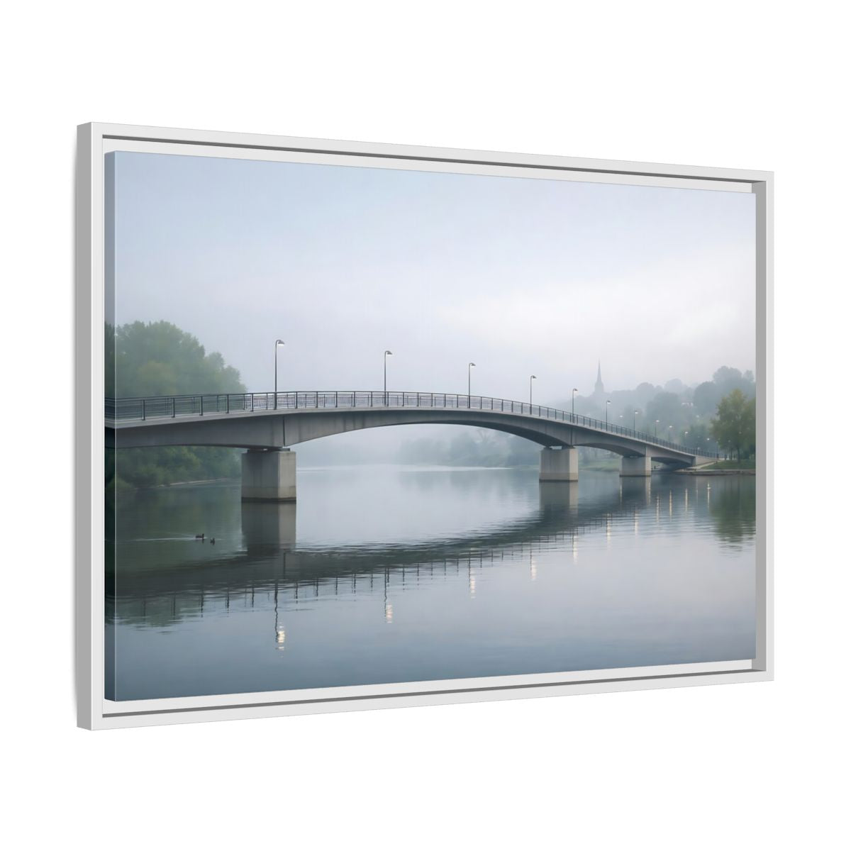 Side Mockup 10. Nature River Bridge Misty River shown as stretched canvas wall art