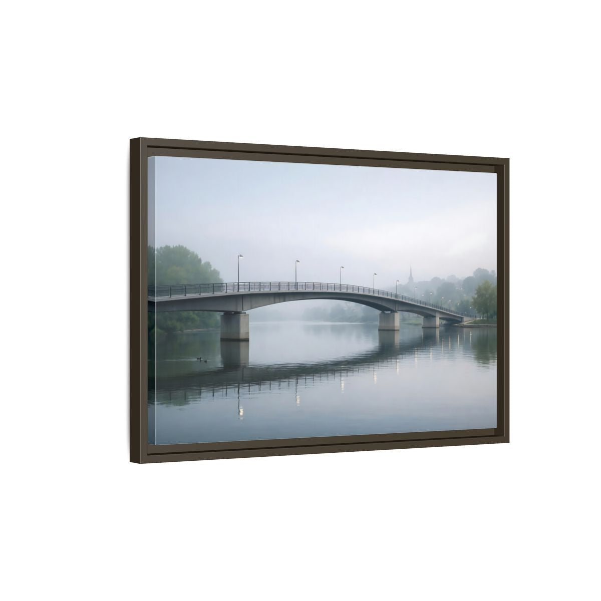 Side Mockup 2. Nature River Bridge Misty River shown as stretched canvas wall art