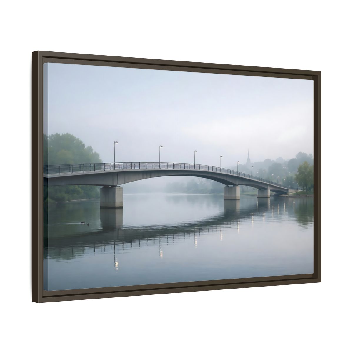 Side Mockup 11. Nature River Bridge Misty River shown as stretched canvas wall art