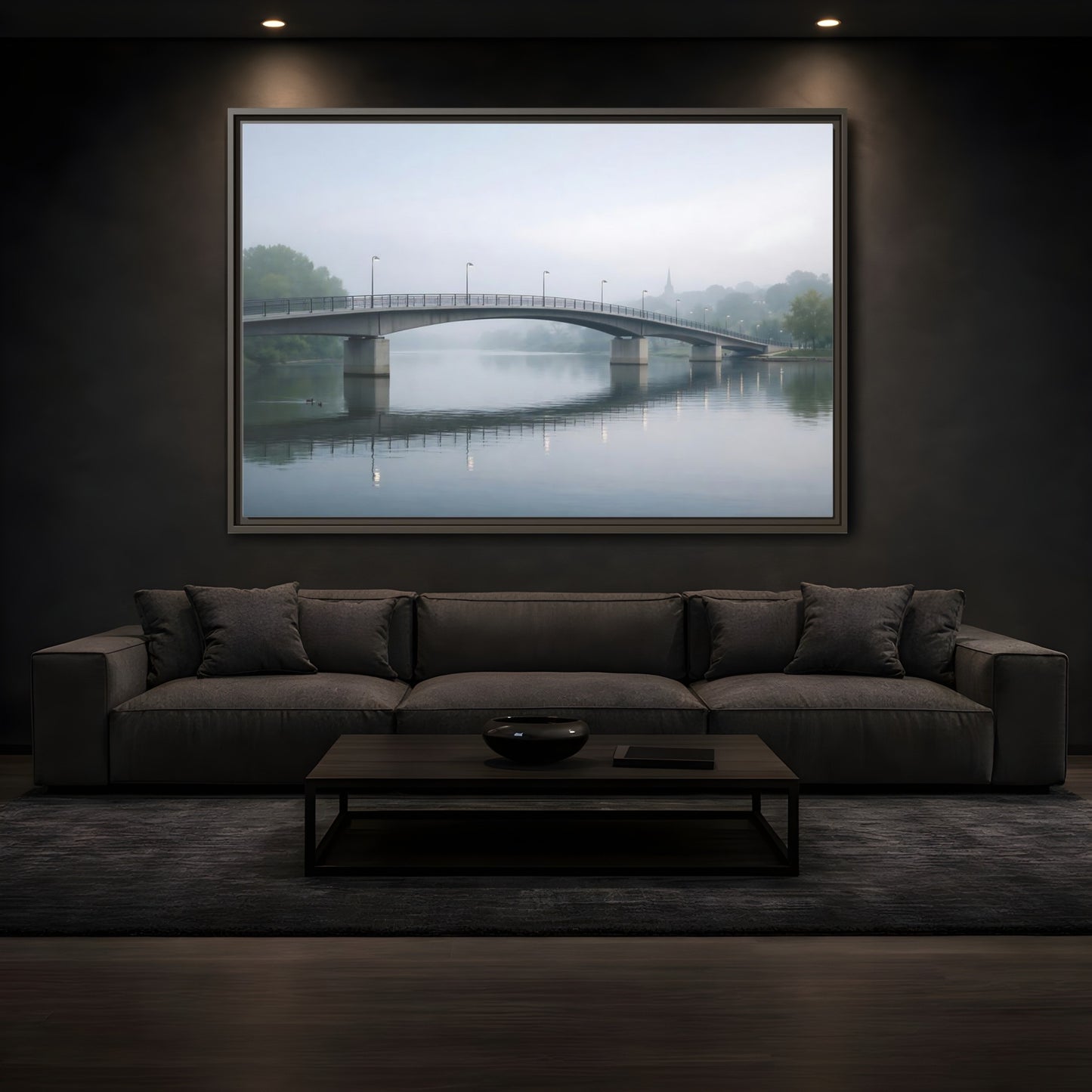 Mockup 3. Nature River Bridge Misty River shown as stretched canvas wall art