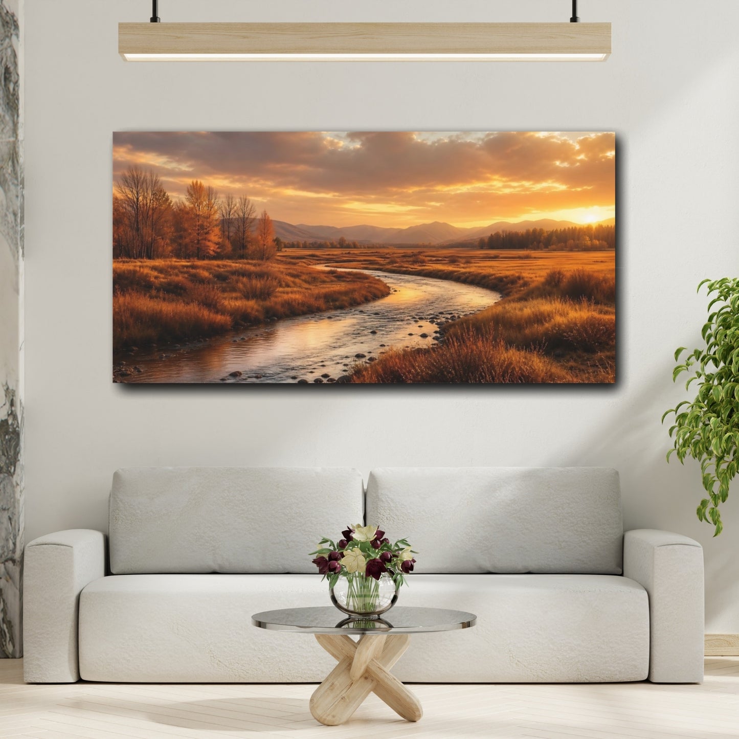 Mockup 2. Nature River Golden River shown as stretched canvas wall art