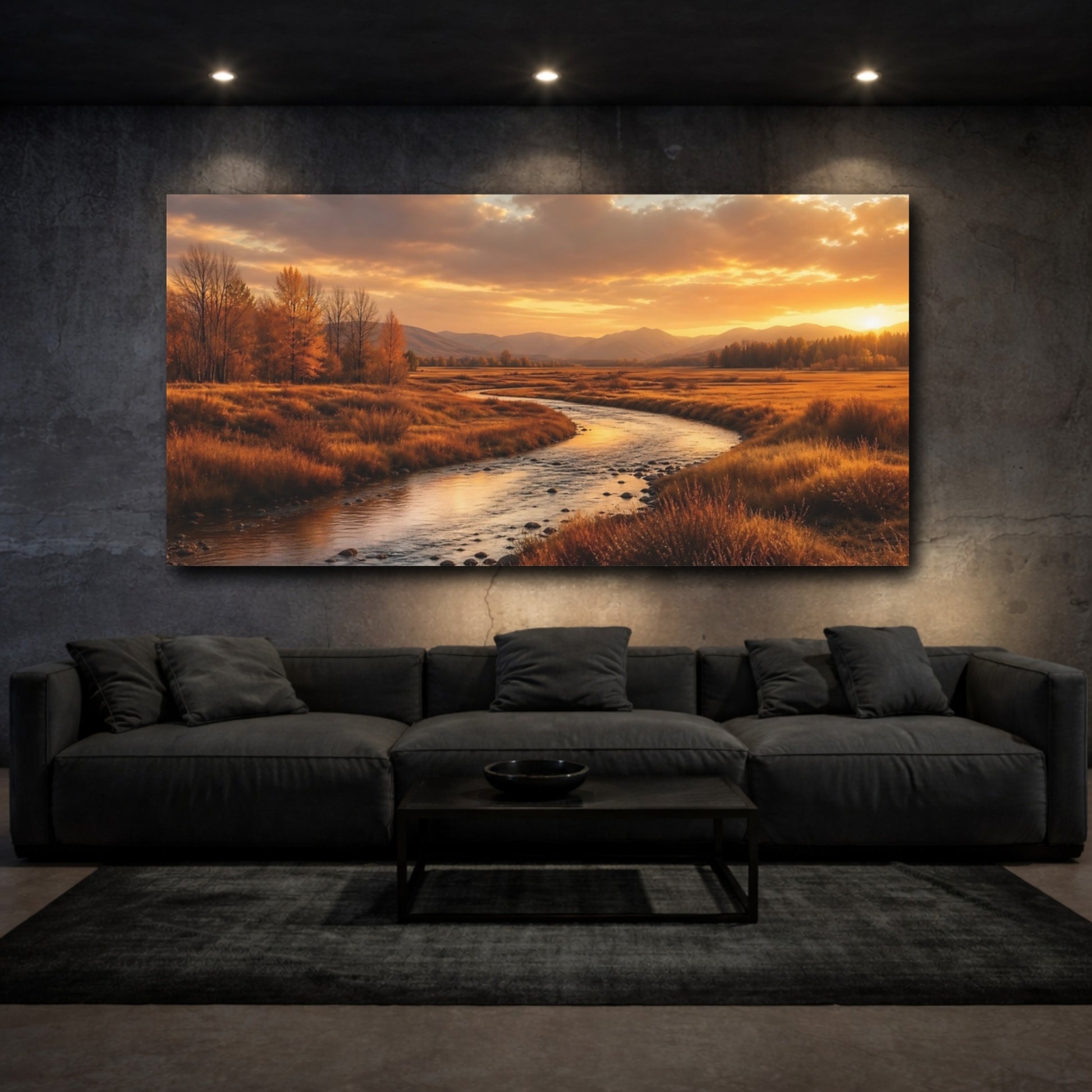 Mockup 3. Nature River Golden River shown as stretched canvas wall art
