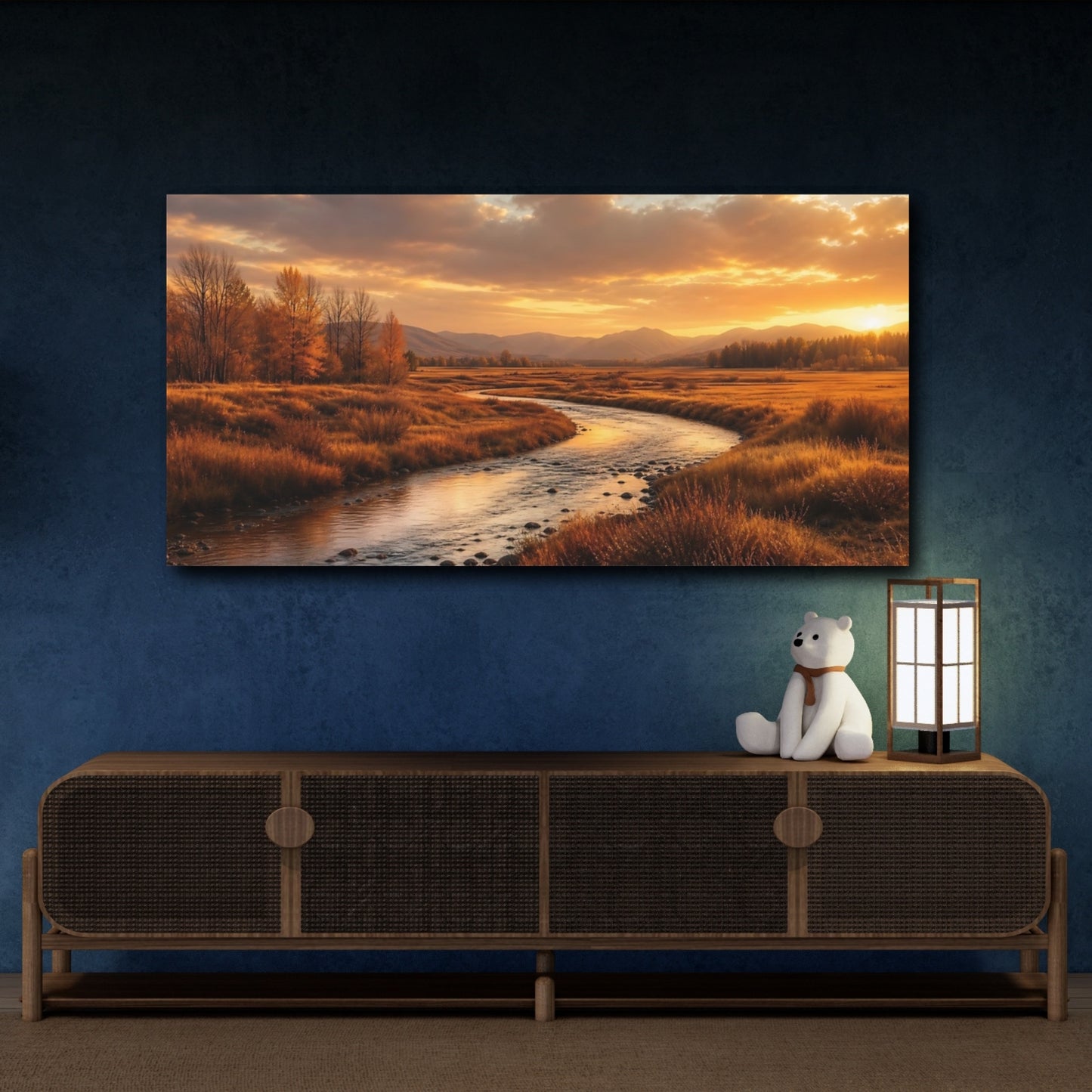 Mockup 4. Nature River Golden River shown as stretched canvas wall art