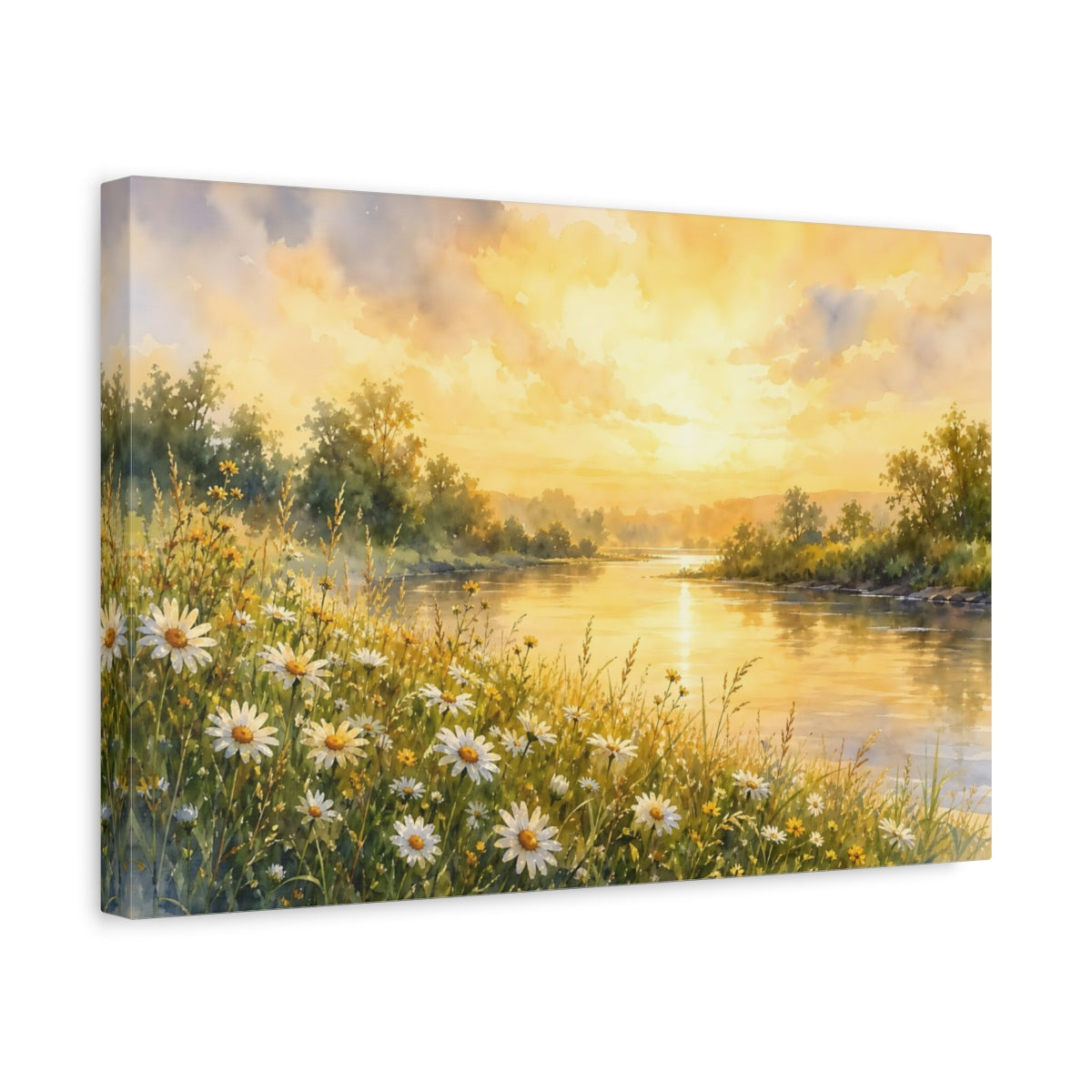 Side Mockup 4. Nature River Landscape Golden River Landscape shown as stretched canvas wall art