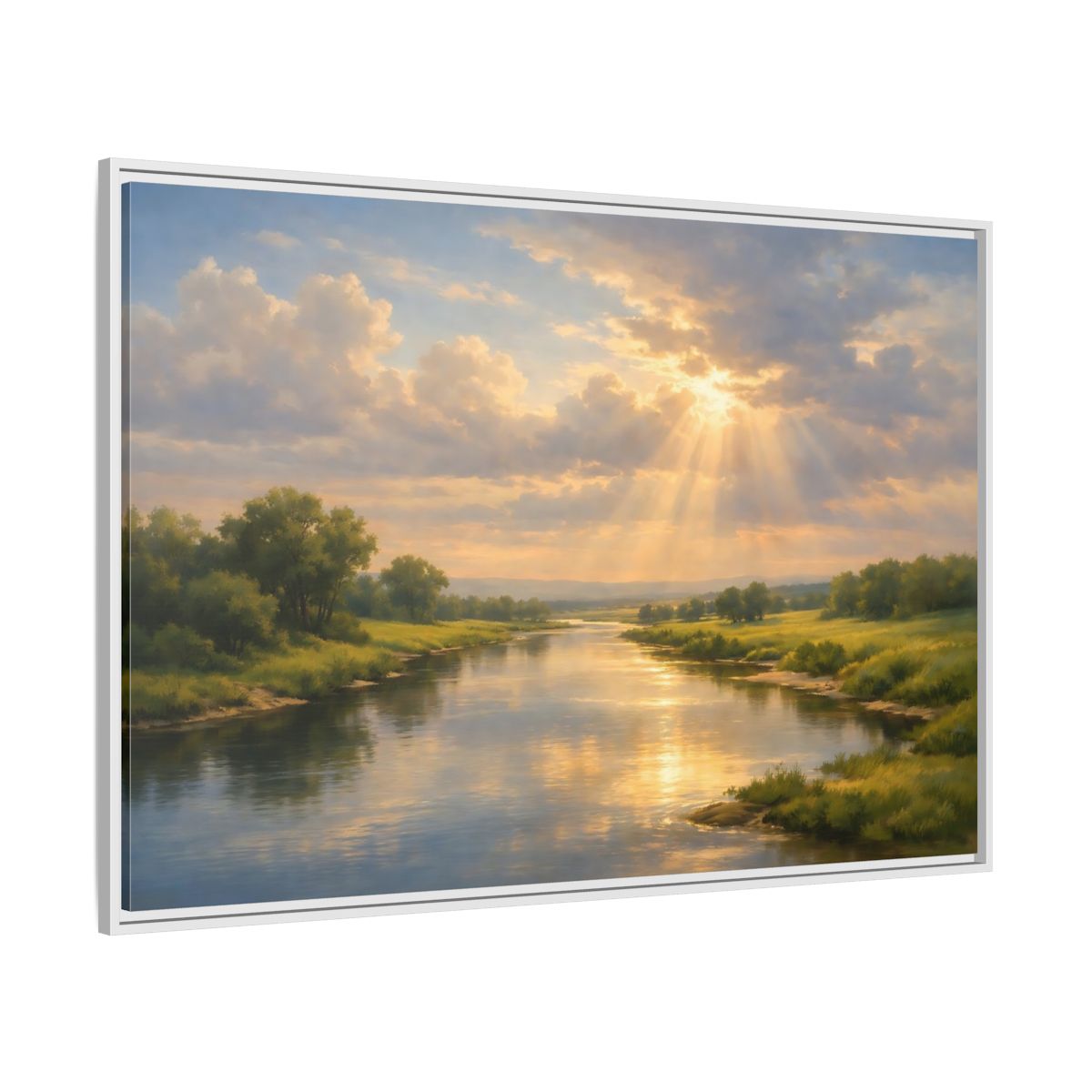 Side Mockup 7. Nature River Landscape Golden River Landscape shown as stretched canvas wall art