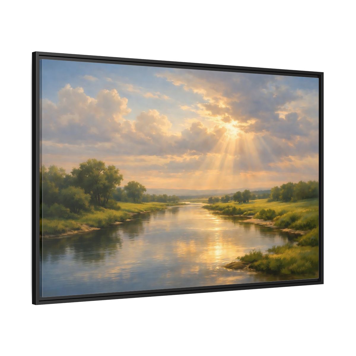 Side Mockup 12. Nature River Landscape Golden River Landscape shown as stretched canvas wall art