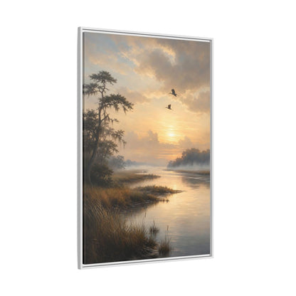 Side Mockup 7. Nature River Landscape Golden River shown as stretched canvas wall art