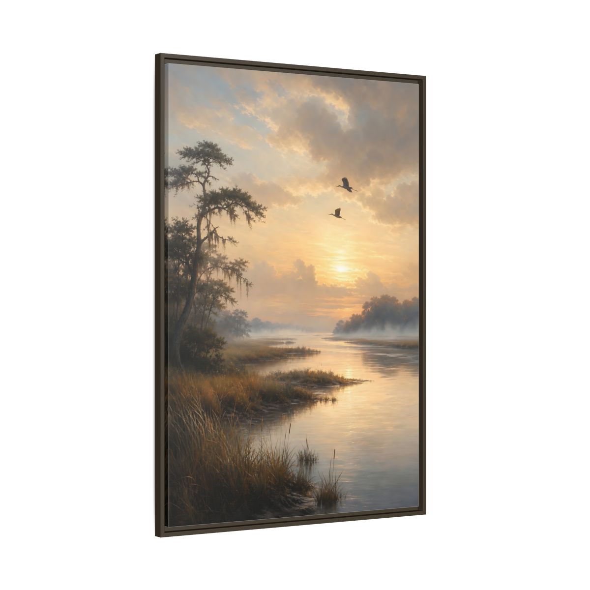 Side Mockup 8. Nature River Landscape Golden River shown as stretched canvas wall art