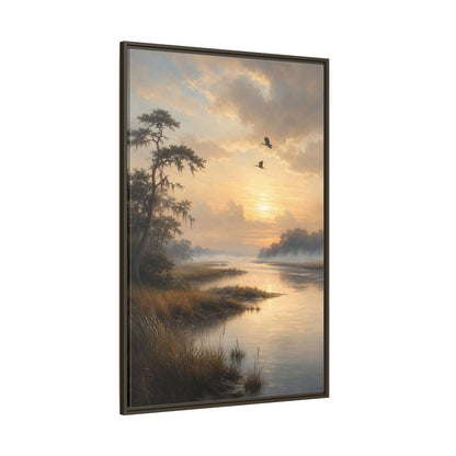 Side Mockup 8. Nature River Landscape Golden River shown as stretched canvas wall art