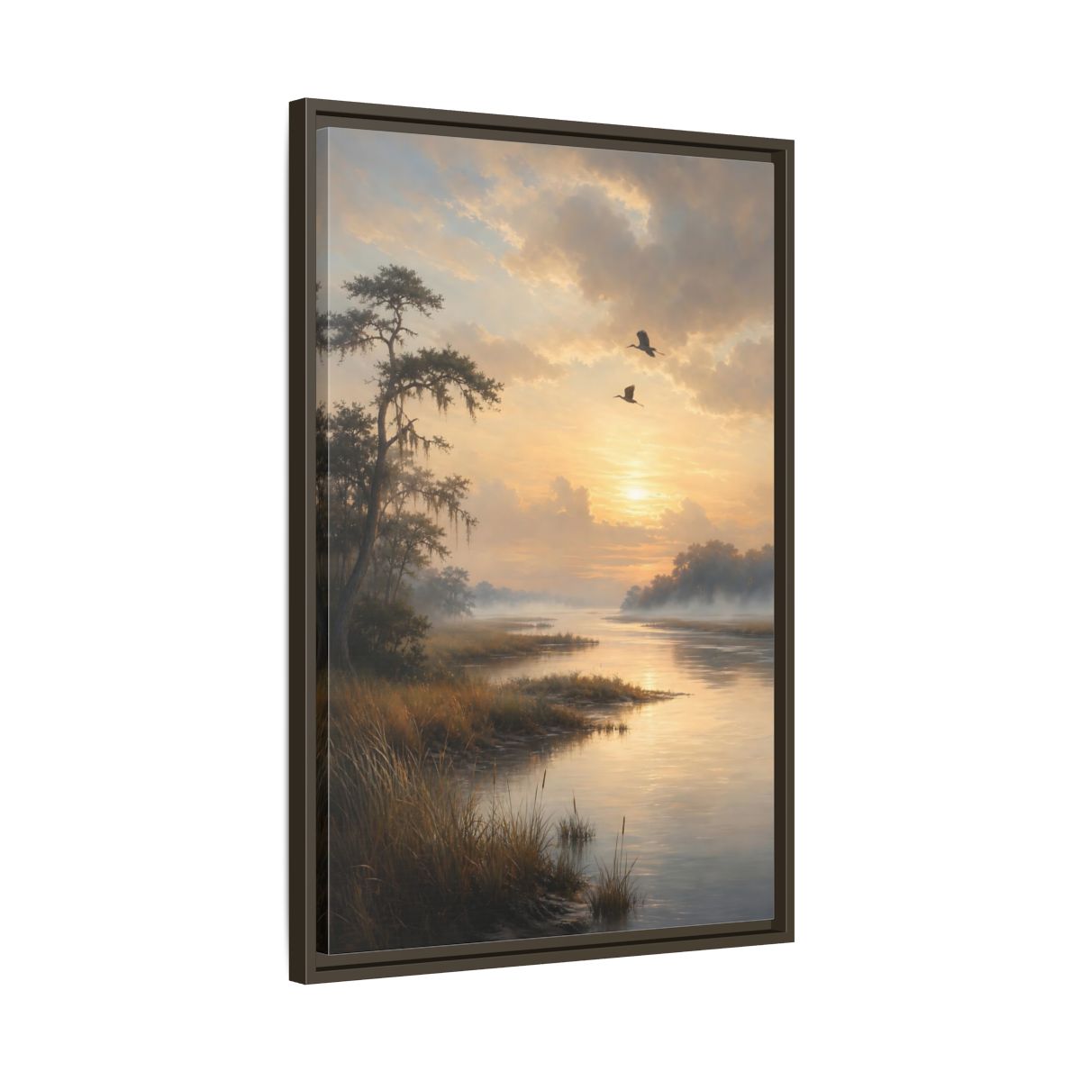 Side Mockup 11. Nature River Landscape Golden River shown as stretched canvas wall art