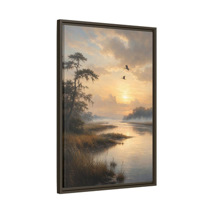 Side Mockup 11. Nature River Landscape Golden River shown as stretched canvas wall art