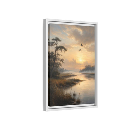 Side Mockup 4. Nature River Landscape Golden River shown as stretched canvas wall art