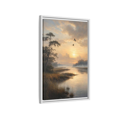 Side Mockup 1. Nature River Landscape Golden River shown as stretched canvas wall art