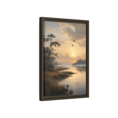 Side Mockup 5. Nature River Landscape Golden River shown as stretched canvas wall art
