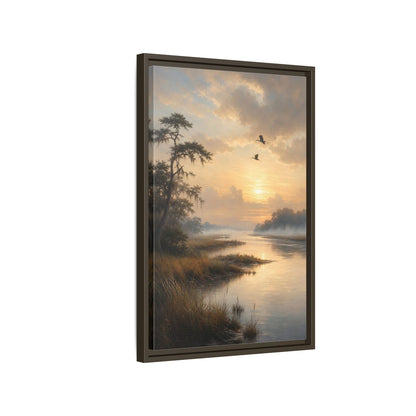 Side Mockup 2. Nature River Landscape Golden River shown as stretched canvas wall art