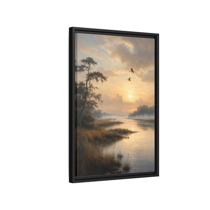 Side Mockup 3. Nature River Landscape Golden River shown as stretched canvas wall art