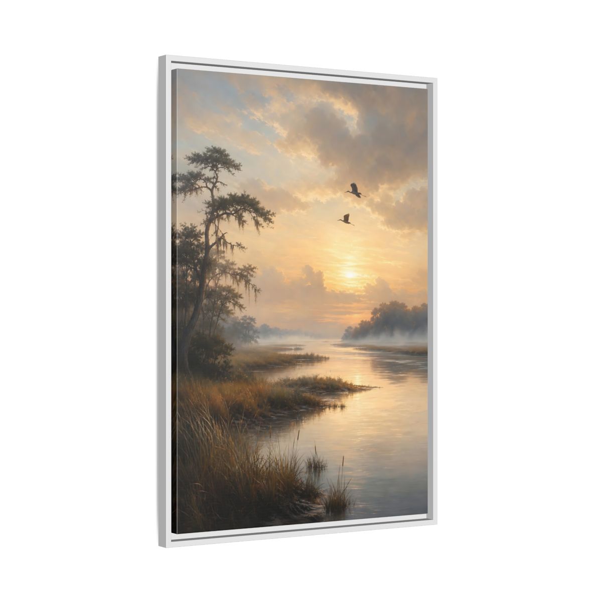 Side Mockup 9. Nature River Landscape Golden River shown as stretched canvas wall art