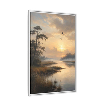 Side Mockup 9. Nature River Landscape Golden River shown as stretched canvas wall art