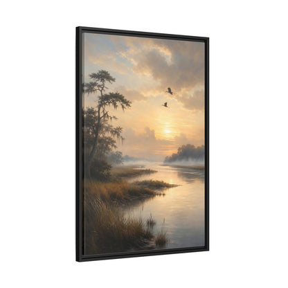Side Mockup 13. Nature River Landscape Golden River shown as stretched canvas wall art