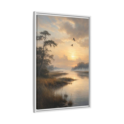 Side Mockup 10. Nature River Landscape Golden River shown as stretched canvas wall art