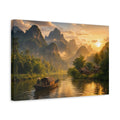 Side Mockup 4. Nature River Landscape Golden Green shown as stretched canvas wall art