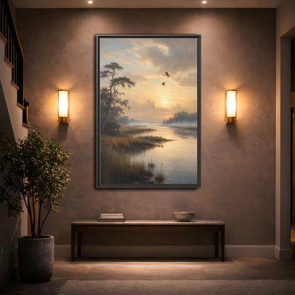 Mockup 2. Nature River Landscape Golden River shown as stretched canvas wall art