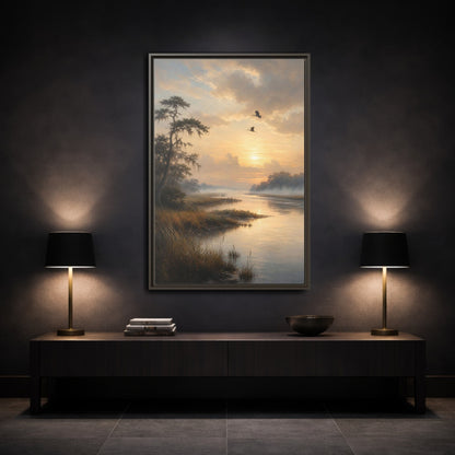 Mockup 3. Nature River Landscape Golden River shown as stretched canvas wall art