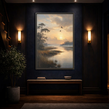 Mockup 4. Nature River Landscape Golden River shown as stretched canvas wall art