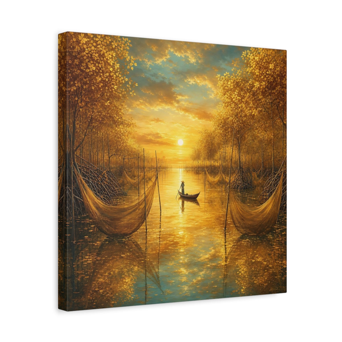 Side Mockup 6. Nature River Scene Golden River Landscape shown as stretched canvas wall art