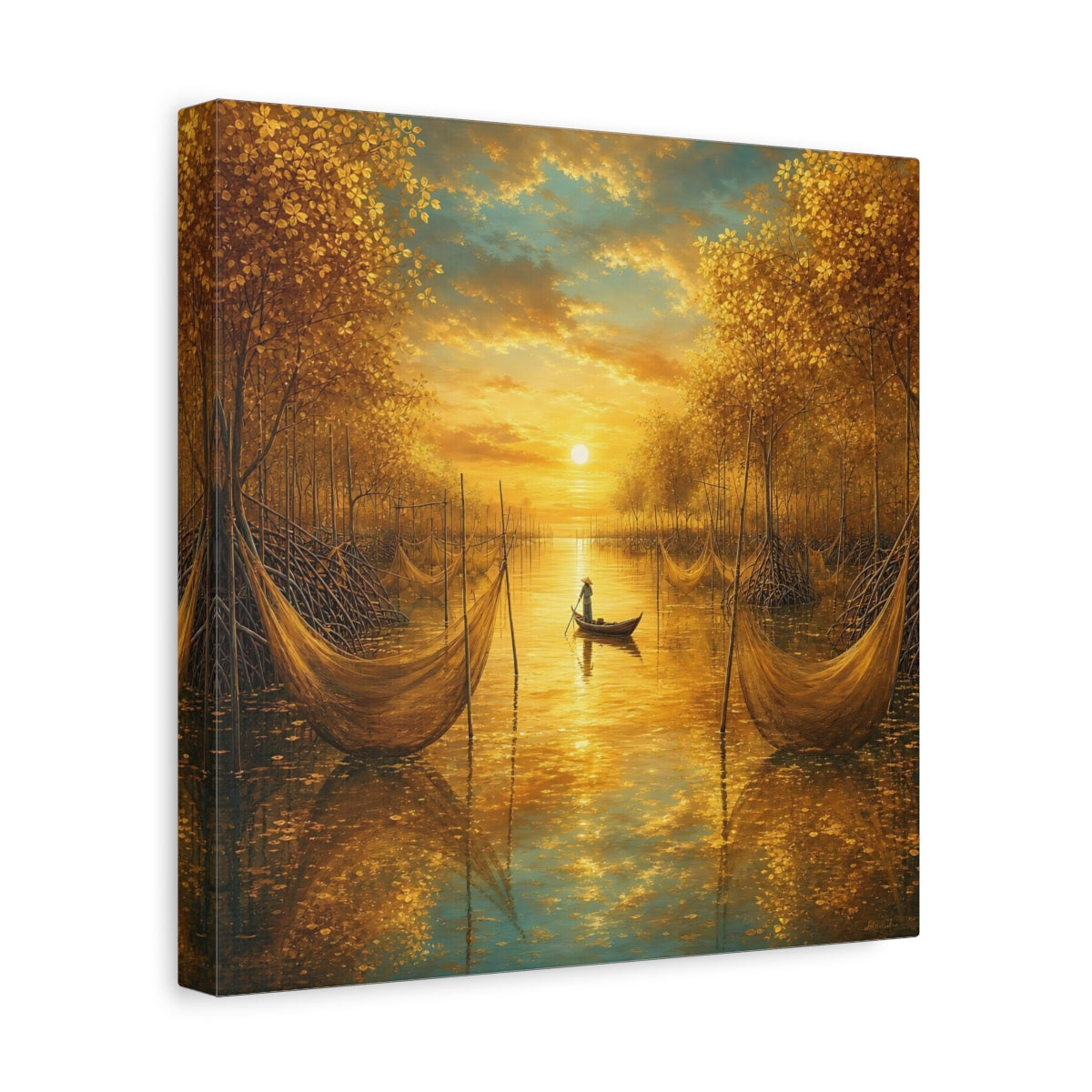 Side Mockup 8. Nature River Scene Golden River Landscape shown as stretched canvas wall art