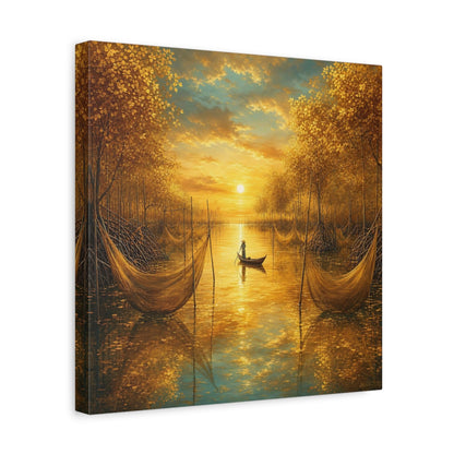 Side Mockup 7. Nature River Scene Golden River Landscape shown as stretched canvas wall art